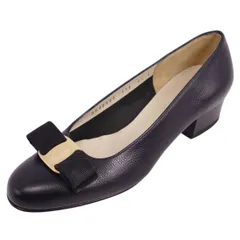 美品 サルヴァトーレ フェラガモ Salvatore Ferragamo パンプス ヒール ヴァラ リザード型押し シューズ レディース 4.5C(22cm相当) ブラック