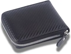 Capprecier 財布 メンズ 二つ折り財布 カーボンファイバー調 ビジネス ジッパー付き スリム puレザー カードケース 小銭入れ おしゃれ ミニ財布 小さい(ブラック)