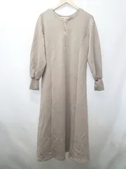 ◇ ⊇ GeeRA ジーラ ハーフジップ フレア 長袖 膝下丈 ワンピース サイズS グレージュ系 レディース E  【1411130015656】