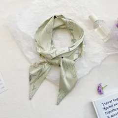 リボンスカーフ バッグスカーフ　スカーフ　グリーン　フラワー　花　鳥　緑