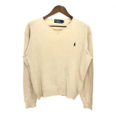 Polo by Ralph Lauren ポロ ラルフローレン Vネック コットン ニット セーター ワンポイントロゴ アイボリー (メンズ M) 中古 古着 S1553