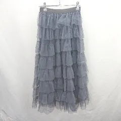 ◇ Θ me+em select ウエストゴム フリル チュール ロング フレアー スカート サイズF グレー系 レディース E  【1506230017461】