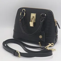 良品 サマンサタバサ ブラック×ゴールド クロコ レディース ハンド/ショルダーバッグ OWD 2000000 NSK