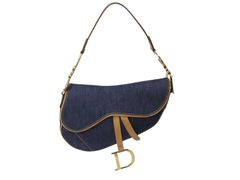 極美品 Christian Dior クリスチャンディオール サドルバッグ ワンショルダーバッグ RU 1020 デニム ネイビー ゴールド金具 中古 4b001874