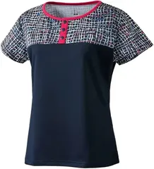 【新品】【Mサイズのみ】prince(プリンス) 遮熱 吸汗速乾 半袖 テニス ウェア レディース・ウィメンズ ゲームシャツ ネイビー×ホワイト WS3051-311-M