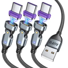 【在庫セール】180°回転可【1M / Ｌ字型 2M ケーブル / C Type 2M】3A急速充電 USB データ転送可 18W タイプc 充電ケーブル 充電ケーブル マグネット AndroidなどType-C機種対応【AUFU】（ブラック・3本組） 16p