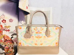 着物バッグ　帯　綴れ　642 リメイク　利休バッグ　レザーバッグ　スクエアバッグ　ハンドメイド　ハンドバッグ