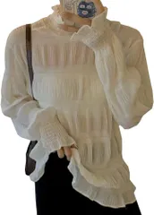 toasoa ハイネック ブラウス レディース 長袖 フリル シアーシャツ シフォン シースルー 透け 01 -( 白,  M)