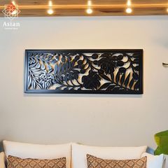 木製 アートパネル 80×30 （南国葉3） バリ アジアン レリーフ インテリア 壁掛け 壁飾り おしゃれ モダン アジアン雑貨