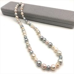 超美品 あこや 本真珠 バロック パール ミックス ネックレス 照り抜群 シルバー刻印 アクセサリー 箱付き レディース m13717