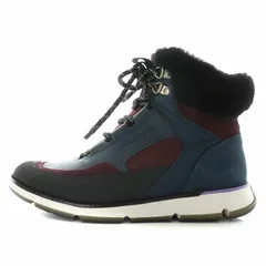 コールハーン COLE HAAN ゼログランド ZEROGRAND レザーハイカー ショートブーツ レースアップ スエード ボア 6 23.0cm 紺 ネイビー 紫 パープル 黒 ブラック W22877 /NW46