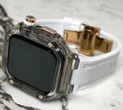 クリアブラック　ローズゴールド　ホワイト★アップルウォッチ ラバーベルト カバー　クリア ケース 40mm 41mm 44mm 45mm 4 5 6 7 8 9 se スポーツ メンズ レディース　4スクリュー Apple Watch バンド　Dバックルモデル