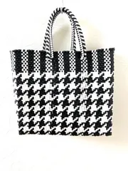 メキシコ製メルカドバッグS／ブラック×ホワイト千鳥柄