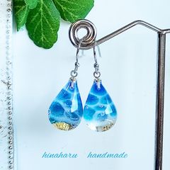 しずく海ピアス（ブルー＊ライトブルー)