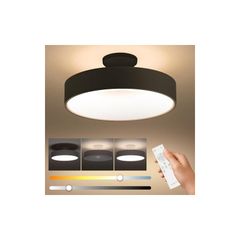 シーリングライト LED照明 12段階調色 調光タイプ 間接照明 常夜灯モード リモコン付 天井 ledライト タイマー 省エネ 簡単取付 天井照明 和室 洋室 キッチン 寝室 洗面所 リビング 日本語取扱説明書 【ユニバーサルstore】 (ブラック, 36