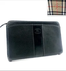 ■美品■Burberrys バーバリー　クラッチバッグ  セカンドバッグ　レザー　本革　ロゴ型押し　ブラック×内張りノバチェック+シャドーホース　メンズ