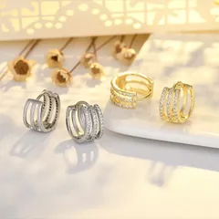 3連 幅広 小粒 CZダイヤ 14mm リング ピアス