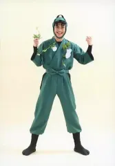 【中古】生写真(男性) 海老澤健次(潮江文次郎)/全身・衣装緑・両手グー・花・キャラクターショット/六年生セット/「ミュージカル 忍たま乱太郎 第8弾 再演 がんばれ五年生!技あり、術あり、初忍務!!」ブロマイド第1弾