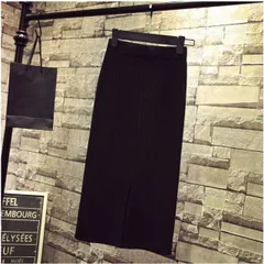 送料無料 ロングスカート スリット ブラック リブ シンプル ニット 定番/冬 新作 パーティー 長袖/プレゼント 冬 プレゼント 温感 冬 クリスマス