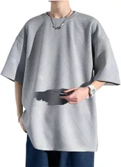 X-cross クロス ゆったりtシャツ 半袖 メンズ 大きめ 無地 透けない オーバーサイズ 五分袖 ポリエステル 丸首 おしゃれ カジュアル クルーネック ビッグ シルエット 韓国 かっこいい デザイン トップス(グレー,  2XL)