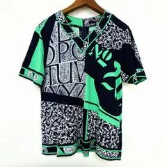 #sxc レオナール LEONARD カットソー M 濃紺 白 緑 半袖 Vネック 総柄 バックジップ レディース [915433]のサムネイル