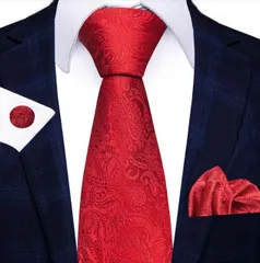 ネクタイ　チーフ　カフス　格安　ペイズリー柄　結婚式 発表会　卒業式　入学式　入社式　ビジネス　イベント　パーティー　ダンスパーティー　バーテンダー　メンズネクタイ　ポケットチーフ　セット　父の日　七五三祝い　クリスマスパーティー　格安　レッド色　ペイズリー柄