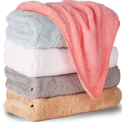 浴用 ループ付き プール用 タオル 家庭用 業務用 ホテルタイル 吸水 フェイスタオルセット 速乾 ホテル仕様 抗菌 大判 防臭 ふわふわ マイクロファイバー 柔らかい フェイスタオル (5色-A AISFA 5枚組/フェイスタオル75*35cm)