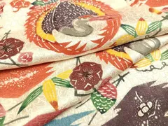 平和屋着物●上質な小紋　型染　群鶴草花文　正絹　逸品　AAAY5588ph
