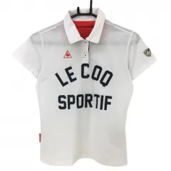 ★特価★【超美品】ルコック 半袖ポロシャツ 白×黒 フロントロゴプリント ミニワッペン レディース M ゴルフウェア le coq sportif