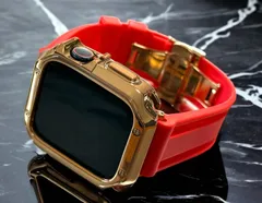 ローズゴールド&レッド　アップルウォッチ ラバーベルト カバー　ケース メンズ レディース 38mm 40mm 41mm 42mm 44mm 45mm　メンズ レディース Apple Watch スポーツバンド
