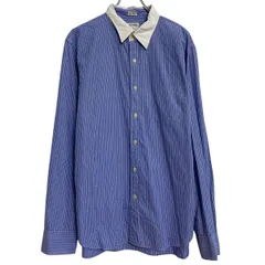 J.CREW 長袖 ストライプシャツ L ブルー ホワイト ジェークルー ボタン 胸ポケット カジュアルシャツ 古着卸 アメリカ仕入 a701-5168のサムネイル