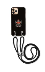 iPhone 16 Pro アイフォン16プロ スマホケース ショルダーストラップ 紐 付き ハート ハートに火をつけろ タトゥー 刺青 アメカジ カジュアル かっこいい ブラック カラー01