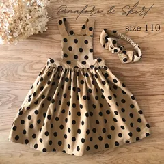 \\handmade // 一度は着てみたい《 エプロンワンピース 》110 リボンヘアバンド付き　ドット柄