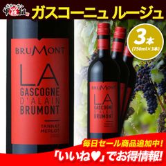 ハリウッドスター御用達ワイナリーが造るデイリーワインの決定版！ドメーヌ・アラン・ブリュモン ガスコーニュ ルージュ 3本セット　送料無料　フランス　赤　ミディアムボディ　タナ　メルロー　お祝い　ギフト
