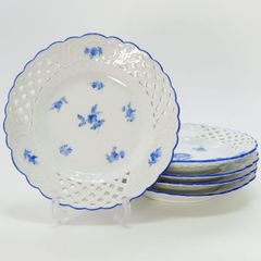マイセン プレート■散らし小花 ブルーフラワー 透かし デザートプレート 14.5cm 1924年以前作 皿 洋食器 5枚セット Meissen 1
