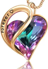 Laluna オーストリアクリスタル ネックレス レディース 人気 45cmチェーン 収納ケース付き 青い+紫色 ピンクゴールド( ピンク金色)