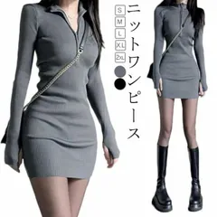 ニットワンピース タイトワンピース リブニット レディース ポロ襟 タイトワンピ ミニ丈 きれいめ 結婚式 チュニック カジュアル おしゃれ セクシー シンプル トレンド キャバ嬢 着痩せ 着回し 長#yz5754
