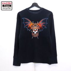 80s USA製 vintage HARLEY DAVIDSON バイカー モーターサイクル スカル サーマル 長袖Ｔシャツ メンズ 表記Lサイズ