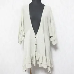 美品 BURBERRY BLUE LABEL バーバリーブルーレーベル フリルヘム ディープVネック ドルマンスリーブ ニットカーディガン 38 ベージュ レディース 古着 中古 USED