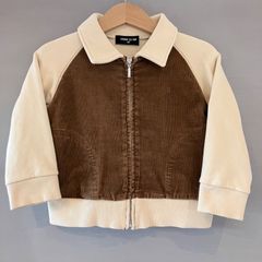 COMME CA ISM コムサイズム フルジップ ジップアップ スウェット コーデュロイ切り替え ラグラン ベージュ ブラウン baby kids ベビー キッズ 80cm