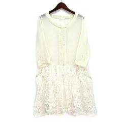 シップス SHIPS レース切替 シースルー シアー ロング シャツ カーディガン 羽織 アイボリー S