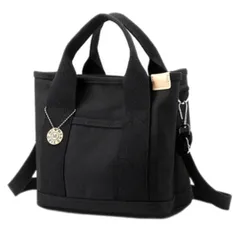 [Nomadra] トートバッグ 小さめ レディース 多機能 キャンバス ミニ 軽量 おしゃれ 自立 ランチバッグ ハンドバッグ サブバッグ ミニバッグ 通勤 通学 散歩 サブバッグ 男女兼用 (ブラック) [ブラック]