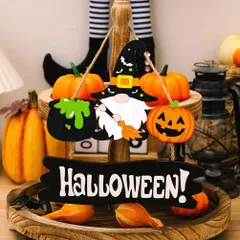 【売切注意！お早めに】 ハロウィン 飾り ペンダントの装飾 木製 看板 カボチャ、魔女 吊り串 装飾 屋内、バー、テーブルデコ飾り、デコレーション、雰囲気改善、壁、窓、パティオ、エントランス、店舗、吊り下げ飾り、贈り物 (魔女)