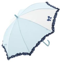 【特価商品】フリル付 チェック柄 かわいい 駒替 55cm リボン ジャンプ傘 軽くて丈夫なグラスファイバー骨 （ポリエステル・サックス）
