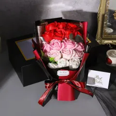 ソープフラワー 花束 バラ 赤 グラデーション 紙袋付き｜ギフト・プレゼントに最適（母の日・誕生日・記念日）