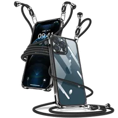 【迅速発送】iPhone 12 Pro Max ケース クリア ショルダー iPhone12pro max スマホケース アイフォン12ProMax カバー 肩掛け 斜めかけ 縄掛けケース 透明 薄型 軽量 TPU 携帯ケース 紐付き 斜めがけ 織りストラップ