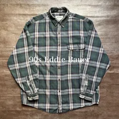 90年代 Eddie Bauer エディーバウアー 白タグ コットン チェックシャツ 緑 グリーン