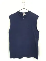 古着 90s USA製 NIKE センター スウォッシュ ロゴ 刺しゅう ノースリーブ Tシャツ タンクトップ 紺 M 古着 