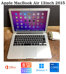 ［新品バッテリー］Apple MacBook Air 13inch 2015/Core i7 2.2GHz/メモリ8GB/SSD512GB/Windows11/Office 2021/465
