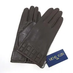ミッシェルクラン MICHEL KLEIN 手袋 グローブ 羊革 ラムレザー フリル 茶 ブラウン ■GY14のサムネイル